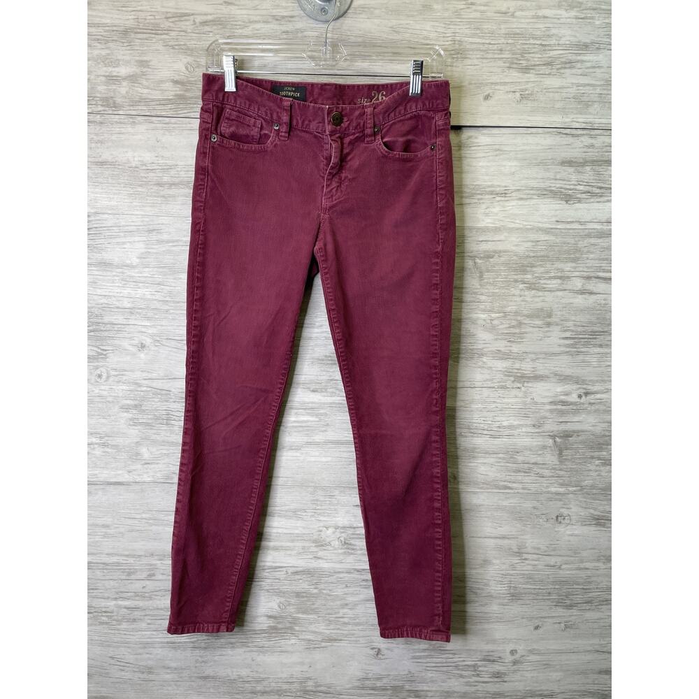 J Crew Toothpick Pants Womens 26 Burgundy Corduroy Skinny Stretch Casual